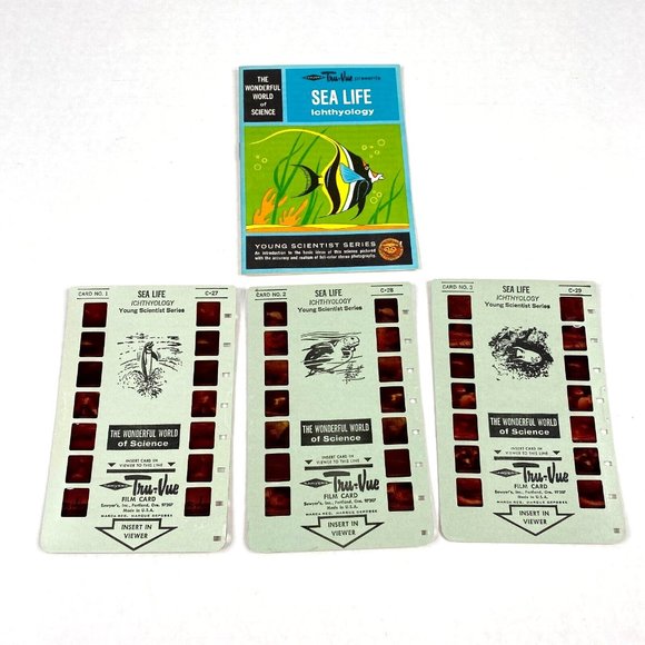 Tru-Vue Film Cards Set of 3 Stereoview Sea Life Ichthyology Young Scientist VTG - Picture 1 of 7